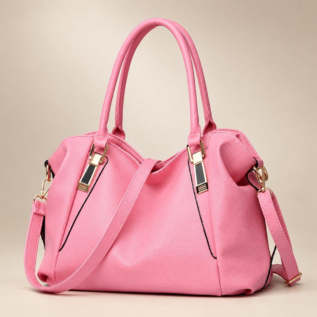Women's soft hobo shoulder bag in pink on a warm ivory/taupe studio background