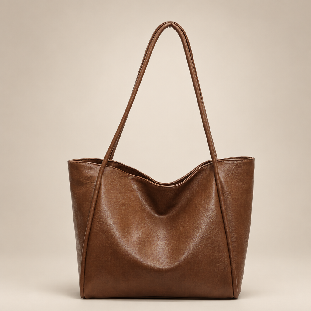 Soft shoulder tote on a warm ivory studio background