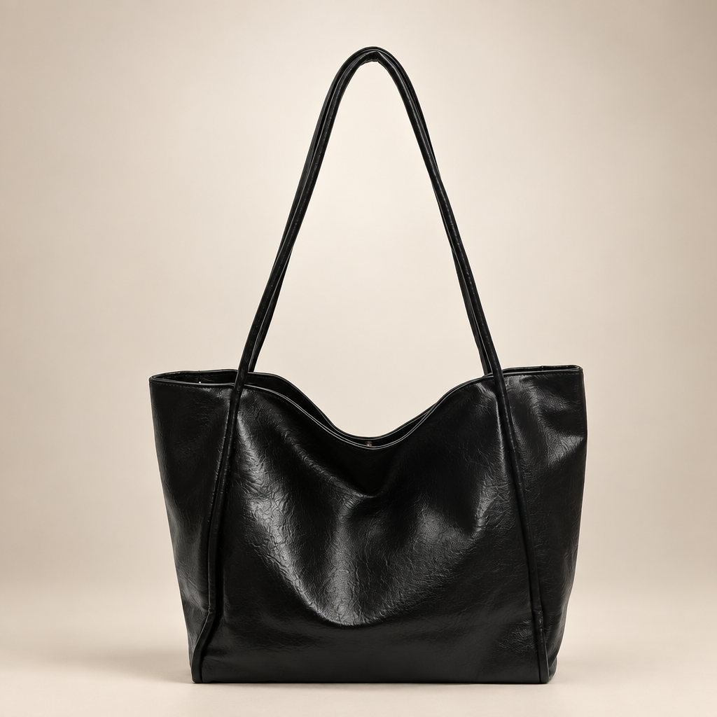 Soft shoulder tote on a warm ivory studio background