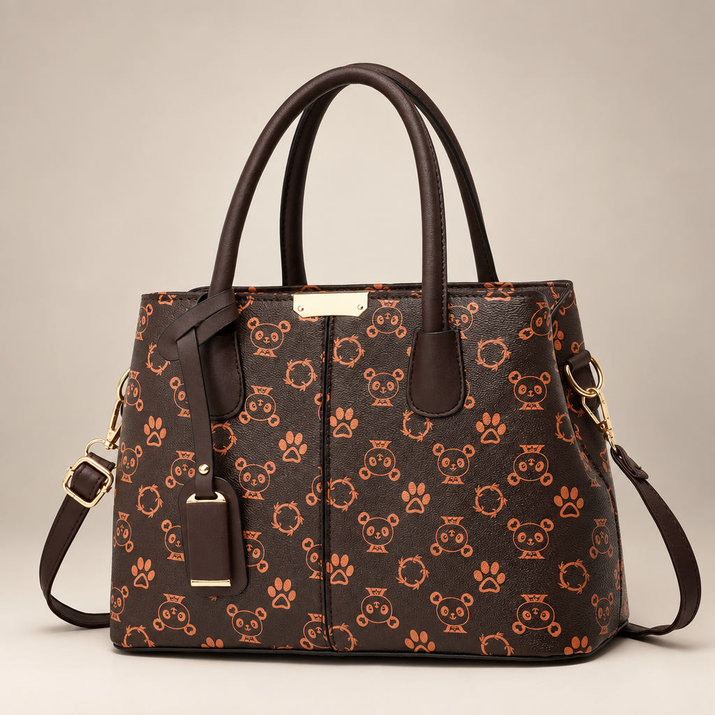 Panda Coffee tote bag on warm ivory studio background