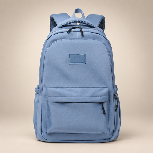 Women's Oxford campus backpack in blue on a warm ivory/taupe studio background