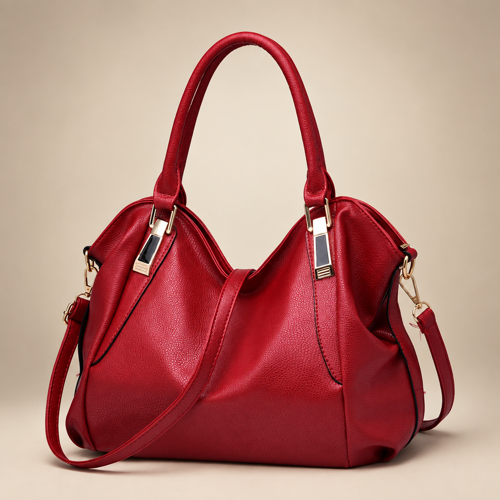 Women's soft hobo shoulder bag in wine red on a warm ivory/taupe studio background