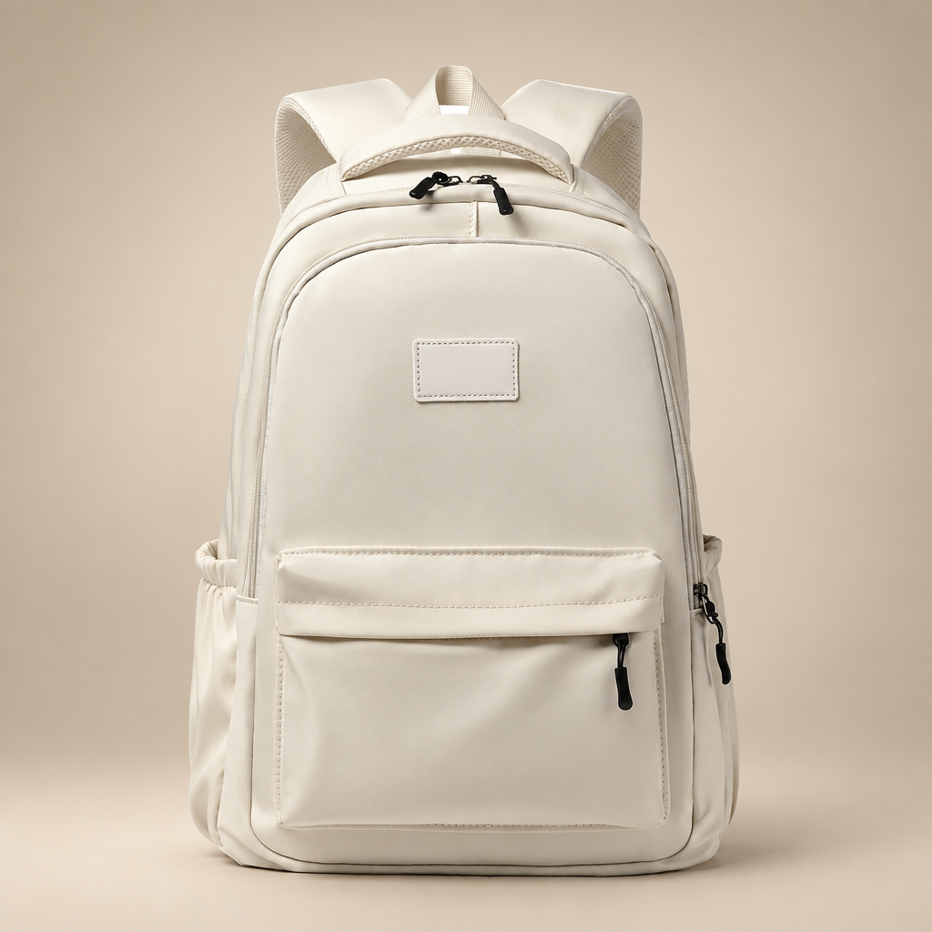 Women's Oxford campus backpack in cream on a warm ivory/taupe studio background