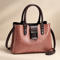 Women's structured buckle tote in apricot on a warm ivory/taupe studio background