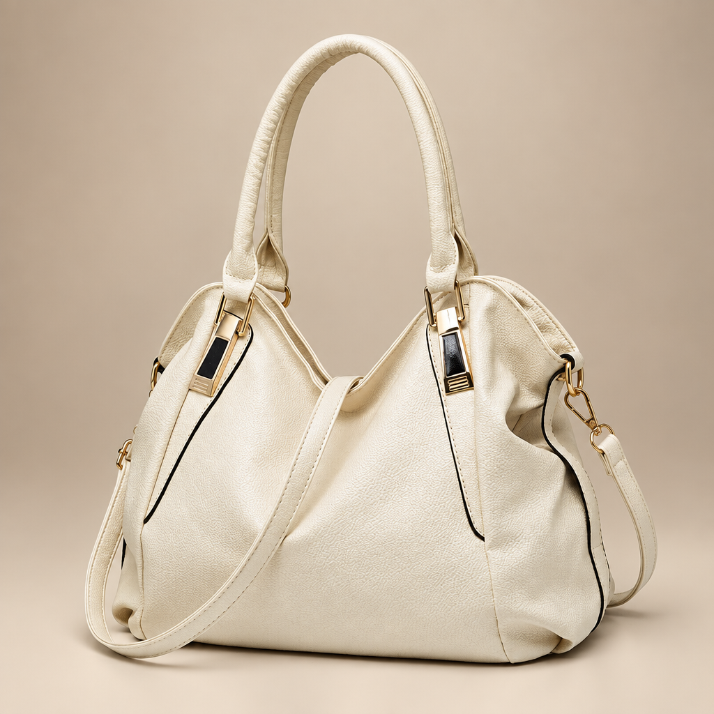 Women's soft hobo shoulder bag in white on a warm ivory/taupe studio background