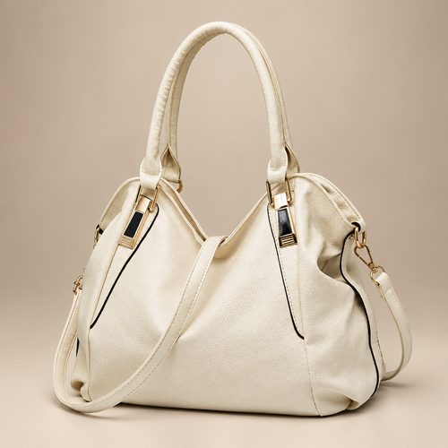 Women's soft hobo shoulder bag in white on a warm ivory/taupe studio background