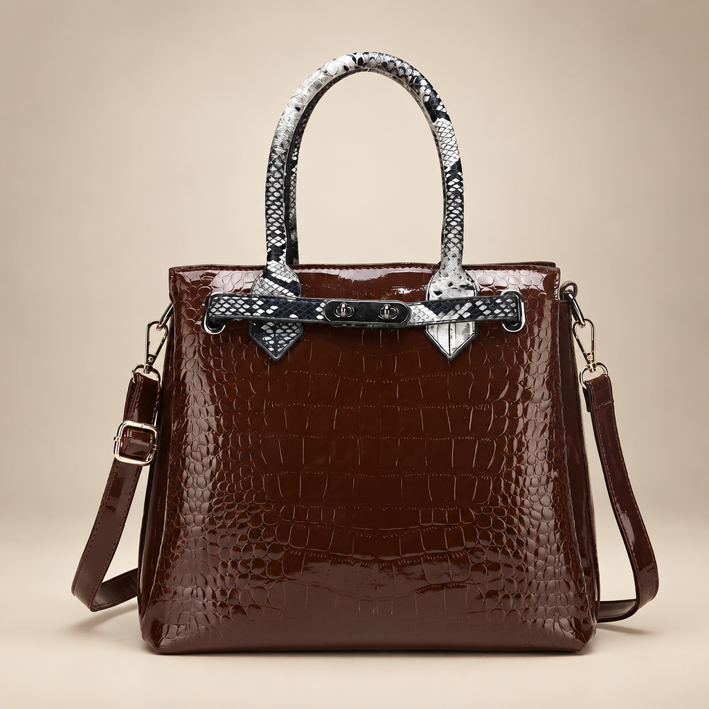 Handbag on a warm ivory studio background
