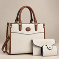 Beige three-piece shoulder bag set on warm ivory studio background
