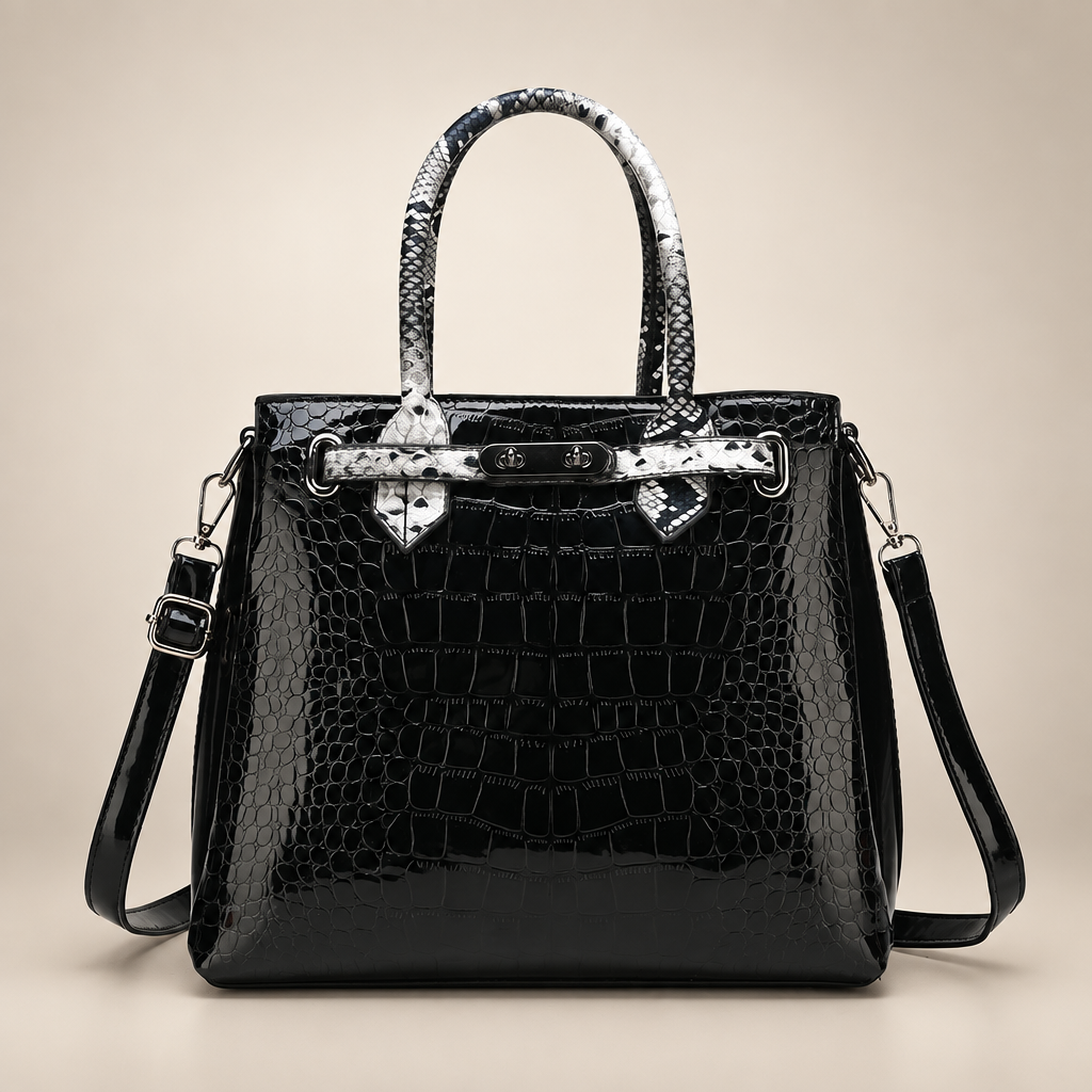 Handbag on a warm ivory studio background